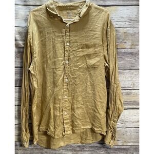 Muji Linen Shirt Men's XL Mustard Yellow Button Up Long sleeve Collared Linen